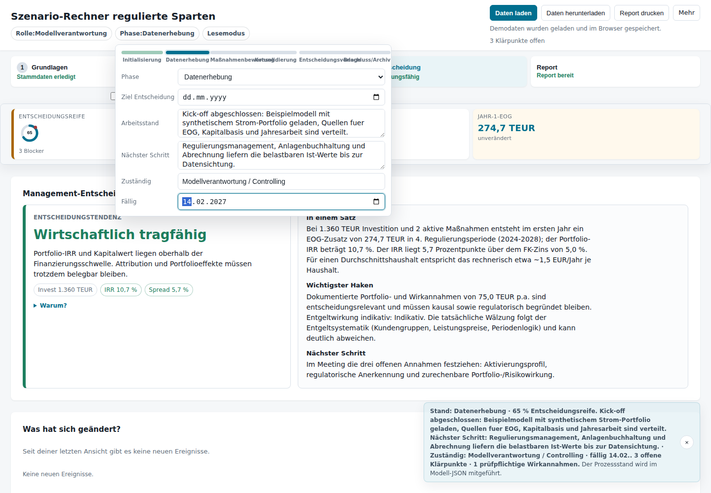 Datenerhebung mit Prozessstatus